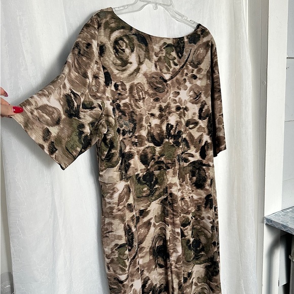 Connected Apparel Elegant Dress Faux Wrap Blurred Camo Print Knee Length - Picture 11 of 16